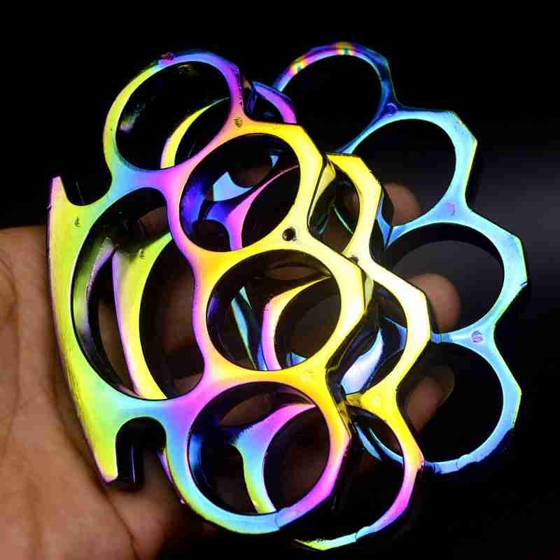 18734931802_2086927425.jpg Colorful thickened finger tiger four-finger martial arts fight iron four-finger self-defense hand buckle fist buckle alloy self-defense equipment hand brace - immagine 1