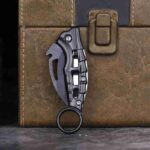 Black Folding Pocket Folding Paw Knife, Household Pocket Fruit Knife, Key Chain DYI Folding Tool Knife, Unpacking Tool Knife - immagine 6