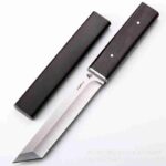 Black wood Japanese outdoor D2 steel straight knife - immagine 2