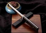 Black wood Japanese outdoor D2 steel straight knife - immagine 4