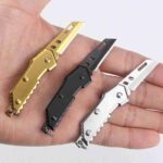 Cute Portable Mini Folding Knife Box Cutter Stainless Steel Camping Keychain Fixed Blade Knife Self-Defense EDC Tools - immagine 10