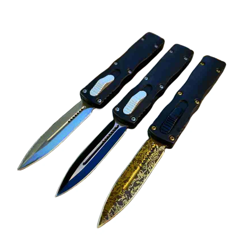 Double-edged-switchblade.webp 4 INCH GOLD Silver SIDED BLADE double edged switchblade KNIFE-TK025 - immagine 1