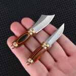 MINI Brass Wood Knife Portable Unboxing Straight Knife With Leather Case CS GO Hanging Outdoor Camping EDC Knife - immagine 2