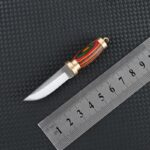 MINI Brass Wood Knife Portable Unboxing Straight Knife With Leather Case CS GO Hanging Outdoor Camping EDC Knife - immagine 3
