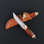 MINI Brass Wood Knife Portable Unboxing Straight Knife With Leather Case CS GO Hanging Outdoor Camping EDC Knife - immagine 5