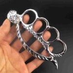 Metal finger tiger four-fingered beauty ghost hand buckle fist ring finger ring defense fight knuckle copper sleeve hand brace fist buckle - immagine 4