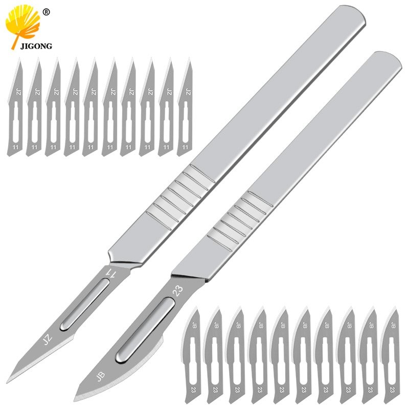 10pcs-11-23-Carbon-Steel-Surgical-Scalpel-Blades-1pc-Handle-Scalpel-DIY-Cutting-Tool-PCB-Repair.jpg 10pcs Carbon Steel Surgical Scalpel Blades + 1pc Handle Scalpel DIY Cutting Tool PCB Repair Animal Surgical Knife - immagine 1