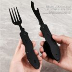 4 In 1 Multitool Outdoor Camping Utensils Portable Stainless Steel Foldable Spoon Fork Knife Bottle Opener Combo Set Cutlery - immagine 3