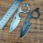 5/ MINI EDC Full Tang Neck Knife 9cr18 Stone Washing Stainless Steel Tactical Fixed Blade Compact Knife with Chained Sheath - immagine 2