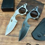 5/ MINI EDC Full Tang Neck Knife 9cr18 Stone Washing Stainless Steel Tactical Fixed Blade Compact Knife with Chained Sheath - immagine 4