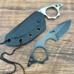 5/ MINI EDC Full Tang Neck Knife 9cr18 Stone Washing Stainless Steel Tactical Fixed Blade Compact Knife with Chained Sheath - immagine 5