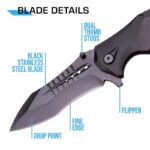 MT-A845 Spring Assist Folding Knife, Black Blade，camping Survival Tactical knives - immagine 6