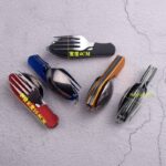 CAMPING  knife spoon fork combo, 4 In 1 Foldable Stainless Steel Bottle Opener, Folding Pocket Kits Outdoor Tableware TOOLS - immagine 3