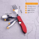CAMPING  knife spoon fork combo, 4 In 1 Foldable Stainless Steel Bottle Opener, Folding Pocket Kits Outdoor Tableware TOOLS - immagine 4