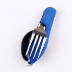 CAMPING  knife spoon fork combo, 4 In 1 Foldable Stainless Steel Bottle Opener, Folding Pocket Kits Outdoor Tableware TOOLS - immagine 6